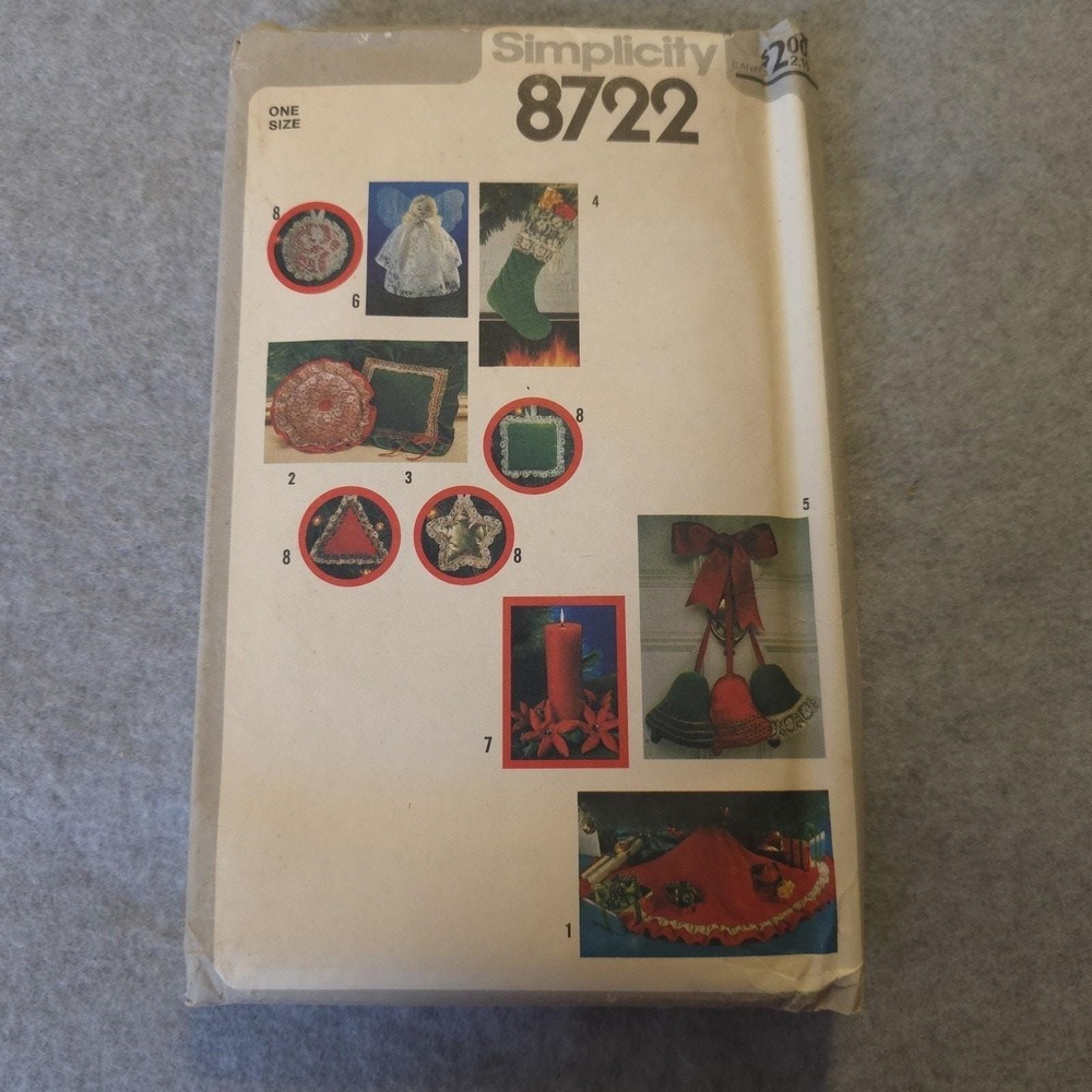 Simplicity 8722 Christmas Pattern Ornaments Tree Skirt Stocking Angel Uncut